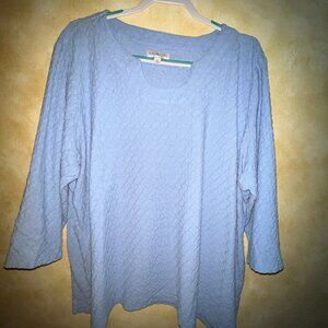 Kim Rogers Curvy Textured Knit Top 3X Light Blue